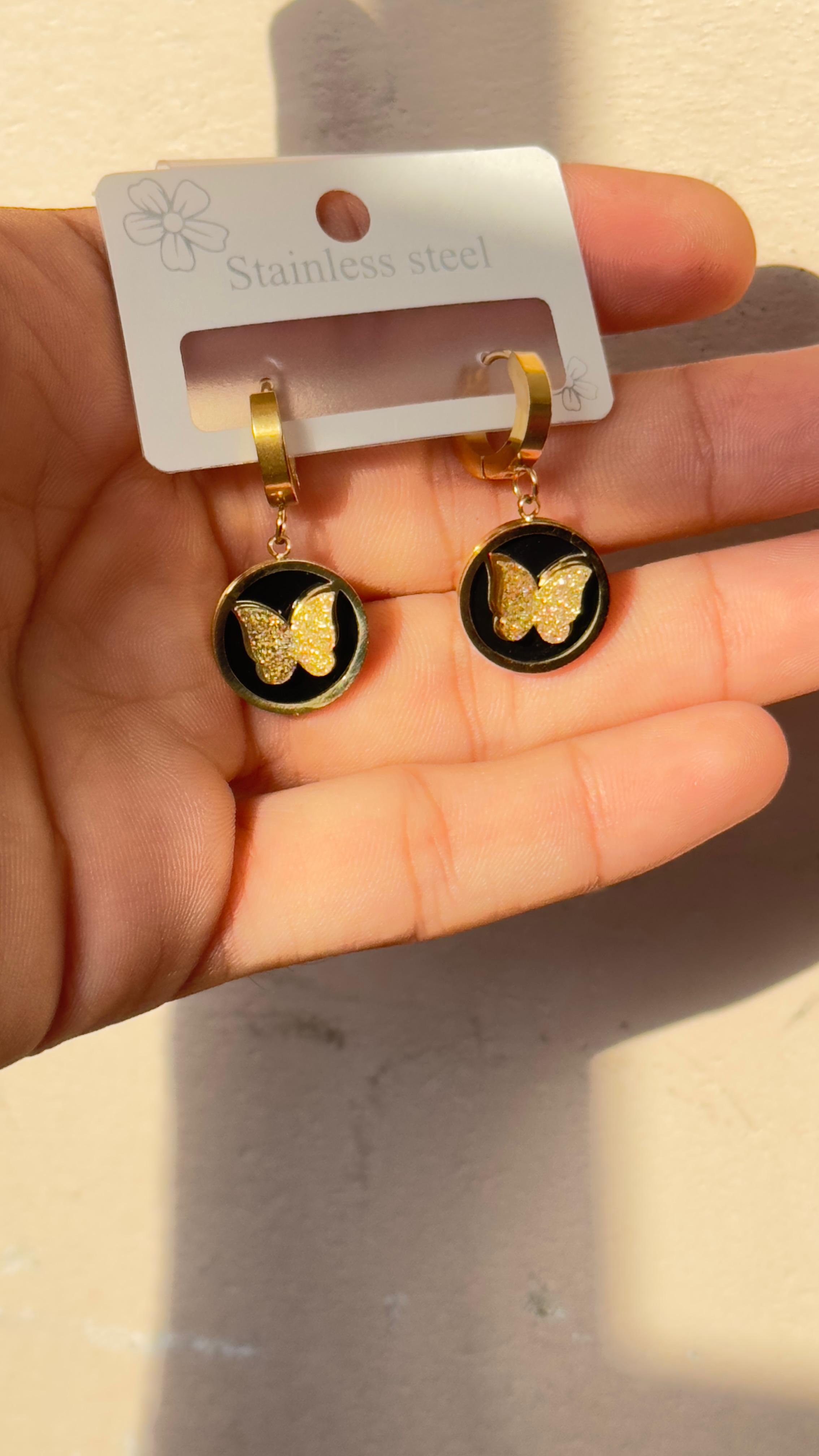 New Arrival Stainless Steel Charm Round Three-dimensional Butterfly  Earrings