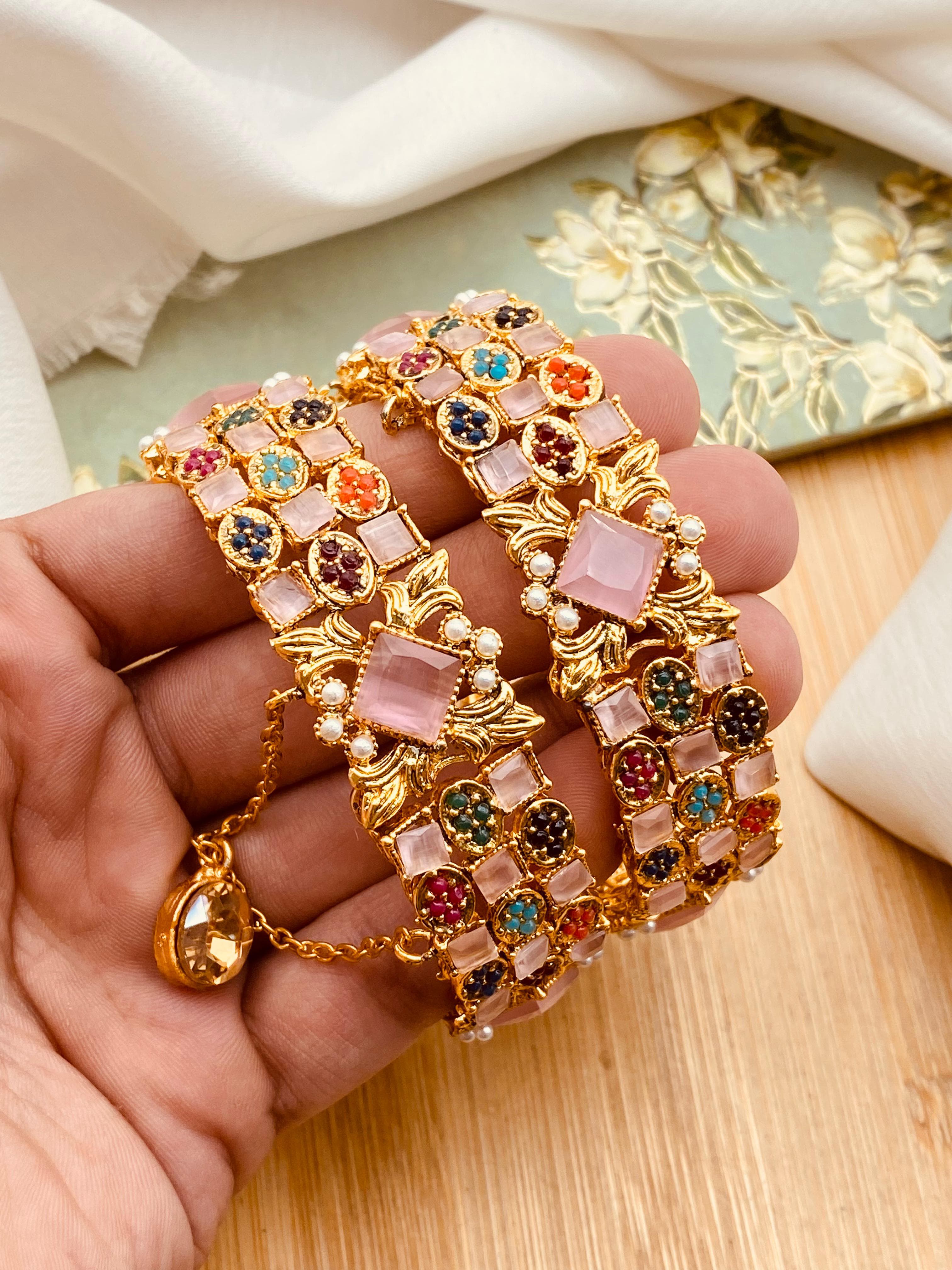 Indian Multi Colored Kundan Bangle Set Indian Bollywood Traditional Ethnic Bridal Wedding Bangles Bracelet Jewelry for Women